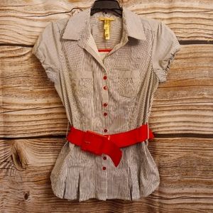 Andrew & Co Button Down Top w/ red belt